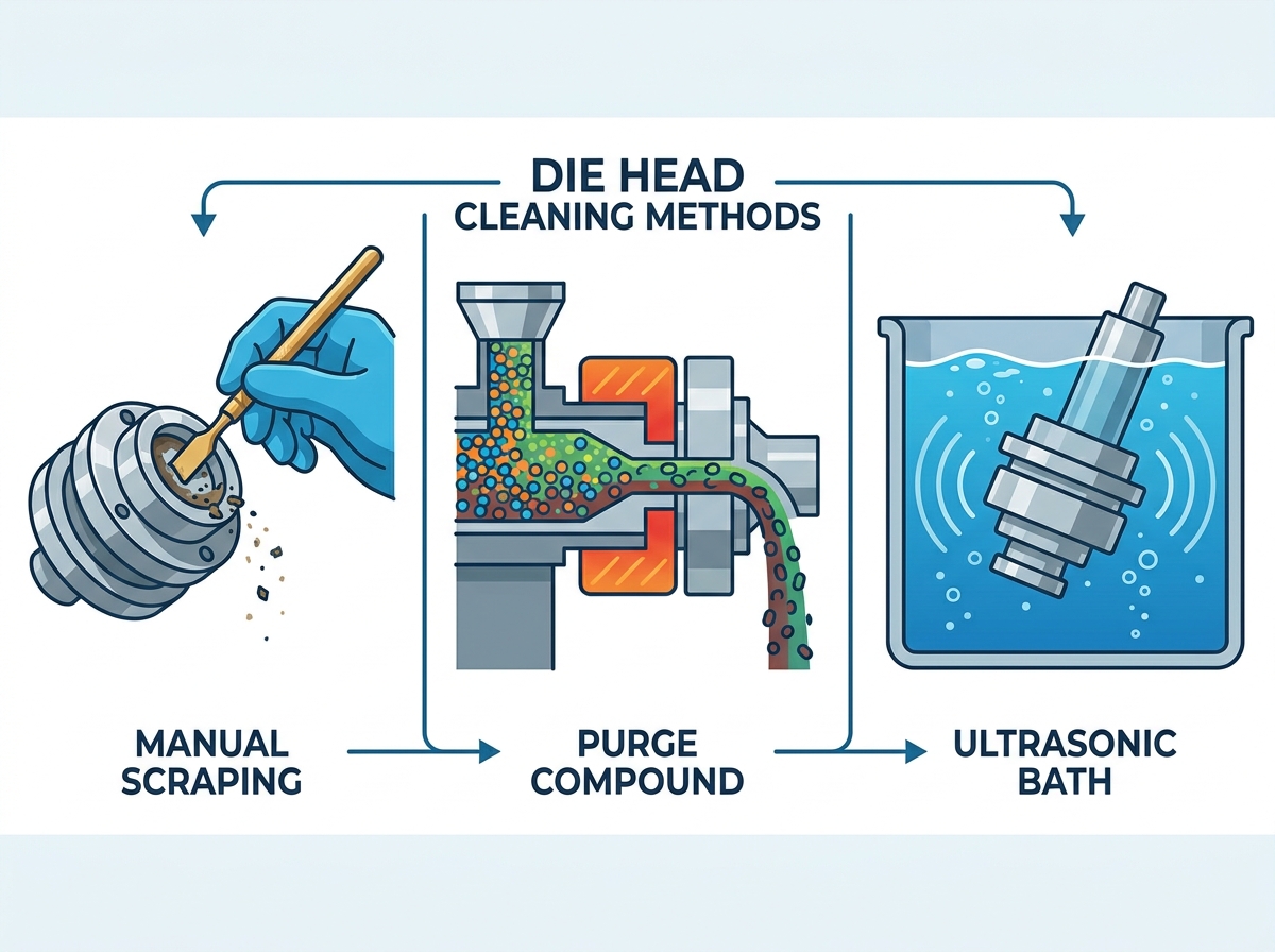 Extrusion blow molding die head cleaning process